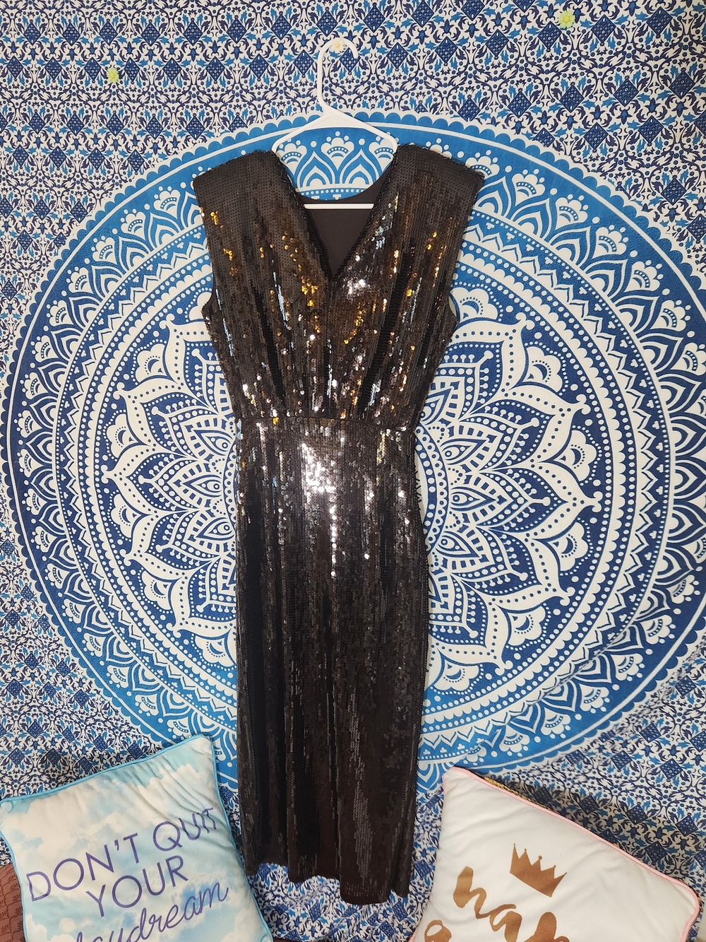 Express Black Sequin V-Neck Maxi Dress